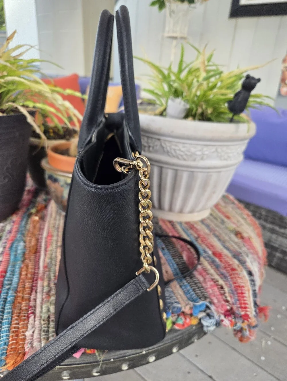 Michael Kors Saffiano Leather Black PX-1704 Sandrine Studded Tote Bag